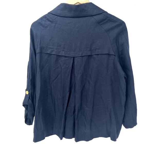 Peck & Peck Jacket Womens XL Crop Navy Blue Full Zip Linen Tencel Lightweight - Picture 4 of 8